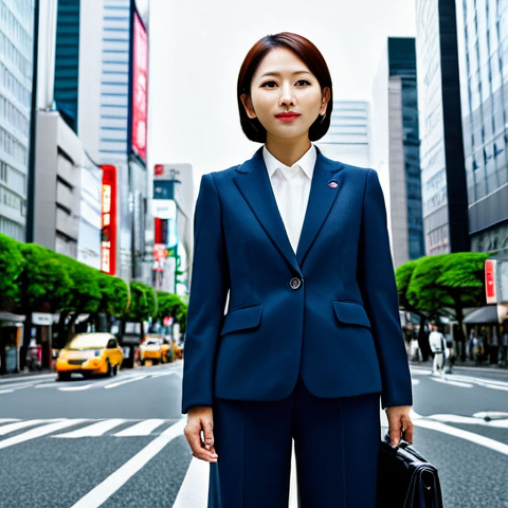 **Businesswoman in Tokyo:** A professional businesswoman in a stylish, modest business suit stands confidently in the Shinjuku business district of Tokyo. Skyscrapers and bustling city life form the background. Fully clothed, appropriate attire, safe for work, perfect anatomy, natural proportions, professional photography, high quality.