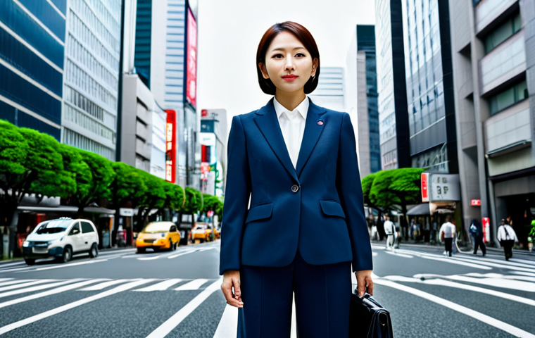 **Businesswoman in Tokyo:** A professional businesswoman in a stylish, modest business suit stands confidently in the Shinjuku business district of Tokyo. Skyscrapers and bustling city life form the background. Fully clothed, appropriate attire, safe for work, perfect anatomy, natural proportions, professional photography, high quality.