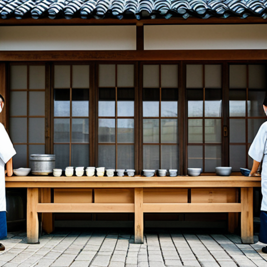 A sake brewery in a rural Japanese town, focusing on traditional methods and community revitalization. Image should depict employees working diligently in a clean, well-lit environment, fully clothed in appropriate work attire. Safe for work, professional, and family-friendly. Perfect anatomy, correct proportions, natural pose. High quality.