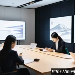 브랜드 스토리의 재구성이 주는 영향 - A modern Japanese brand storytelling workshop scene, featuring diverse young professionals gathered ...