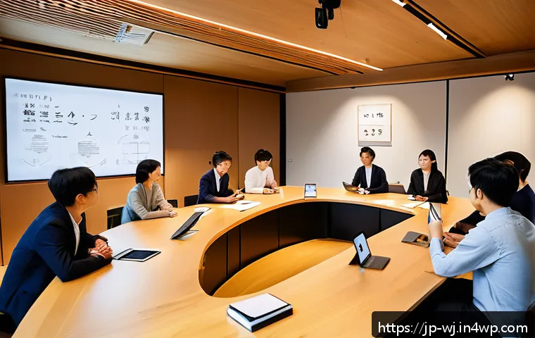 브랜드 스토리텔링에서의 다양한 형식 활용하기 - A modern Japanese brand storytelling workshop scene, featuring a diverse group of young professional...