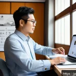 브랜드 스토리의 유형과 특성 - A modern Japanese startup founder passionately explaining the origin story of their brand in a brigh...