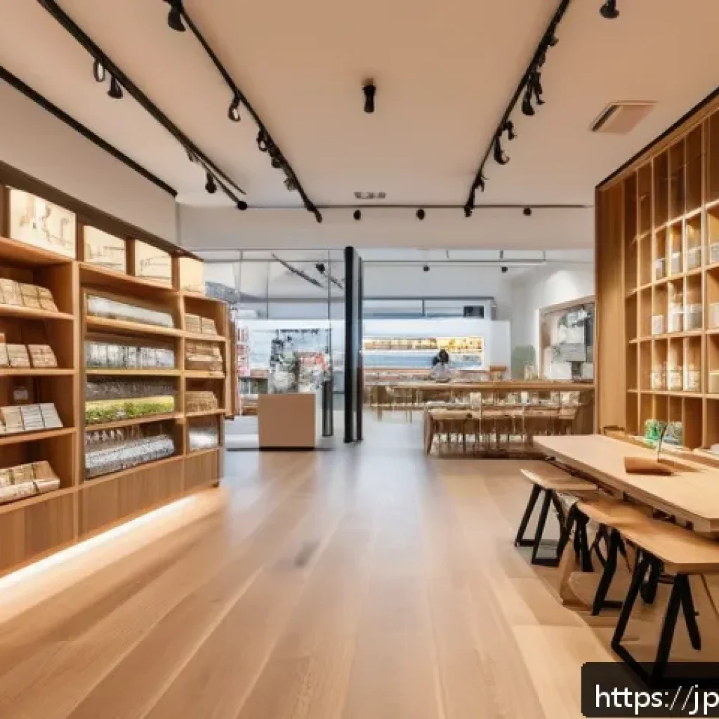 브랜드 스토리텔링과 개인화 마케팅의 융합 - A warm and inviting modern Japanese retail store interior blending online and offline experiences, f...