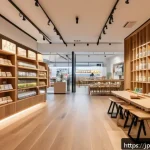 브랜드 스토리텔링과 개인화 마케팅의 융합 - A warm and inviting modern Japanese retail store interior blending online and offline experiences, f...