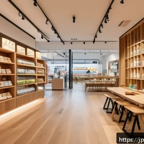 브랜드 스토리텔링과 개인화 마케팅의 융합 - A warm and inviting modern Japanese retail store interior blending online and offline experiences, f...