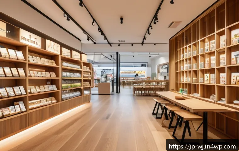 브랜드 스토리텔링과 개인화 마케팅의 융합 - A warm and inviting modern Japanese retail store interior blending online and offline experiences, f...