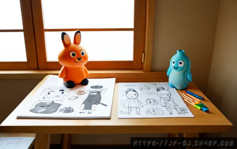 브랜드 스토리텔링을 위한 캐릭터 개발 방법 - Photorealistic creative studio scene for brand storytelling character development, Japanese designer...