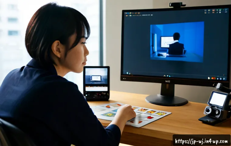 영상 매체에서의 브랜드 스토리텔링 - Photorealistic Japanese creative director reviewing a brand storytelling video on a large studio mon...